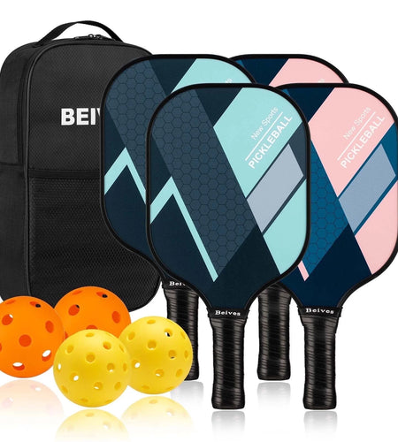 Pickleball Paddles Set of 4 with 4 Balls & Carry Bag - Lightweight 7.9Oz Fiberglass Racket, Non-Slip Comfort Grip, for Men & Women