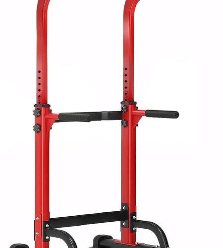 Height Adjustable Power Tower Dip Stands Pull up Bar Strength Training for Home Gym Red