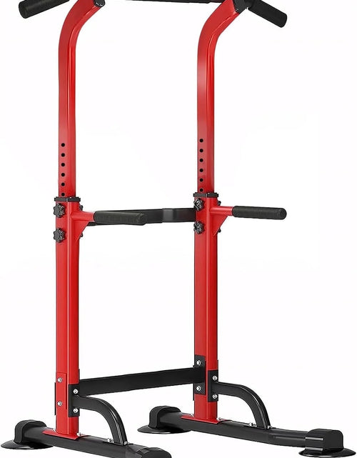 Load image into Gallery viewer, Height Adjustable Power Tower Dip Stands Pull up Bar Strength Training for Home Gym Red
