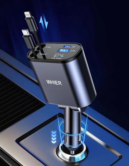 Load image into Gallery viewer, Retractable Car Charger,100W 4 in 1 Super Fast Charge Car Phone Charger,Retractable Cables (31.5 Inch) and 2 USB Ports Car Charger Adapter for Iphone 15/14/13/12 Pro Max Xr,Ipad,Samsung
