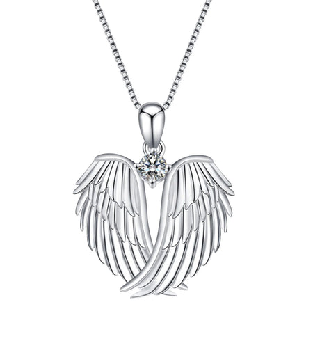 Jewelry on Clearance！Necklaces for Women Angel Wings Necklace 925 Silver Guardian Angel Wings Pendant Birthstone Necklace for Women Jewelry Gifts