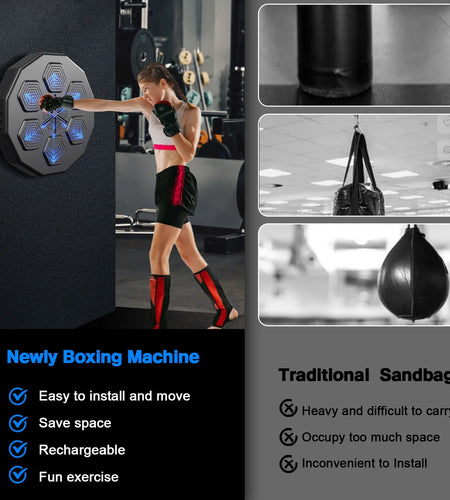 Music Boxing Machine, Smart Bluetooth Connection Boxing Equipment, Fight Reaction Training Boxing Pad, Release Pressure Wall Mounted Punching Equipment with Boxing Gloves
