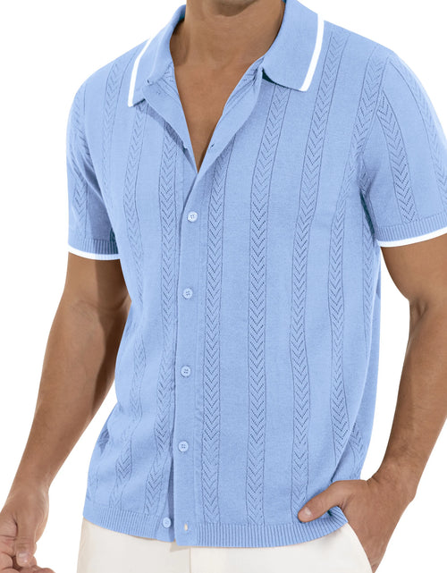 Load image into Gallery viewer, Men'S Casual Button down Shirt Short Sleeve Vintage Clothes Knit Polo Shirts Summer Beach Shirts

