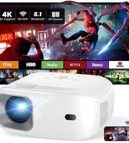 Portable Mini Projector with Wifi and Bluetooth and Speaker, Native 1080P 4K Support for Home Theater, Camping and Outdoor Movies