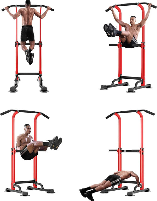 Load image into Gallery viewer, Height Adjustable Power Tower Dip Stands Pull up Bar Strength Training for Home Gym Red
