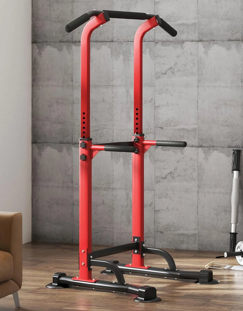 Load image into Gallery viewer, Height Adjustable Power Tower Dip Stands Pull up Bar Strength Training for Home Gym Red
