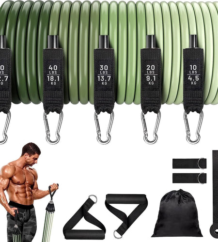 Resistance Exercise Bands Workout up to 150 Lb., Indoor and Outdoor with Door Anchor and Handles for Strength, Slim, Yoga, Home Gym Equipment for Men and Women
