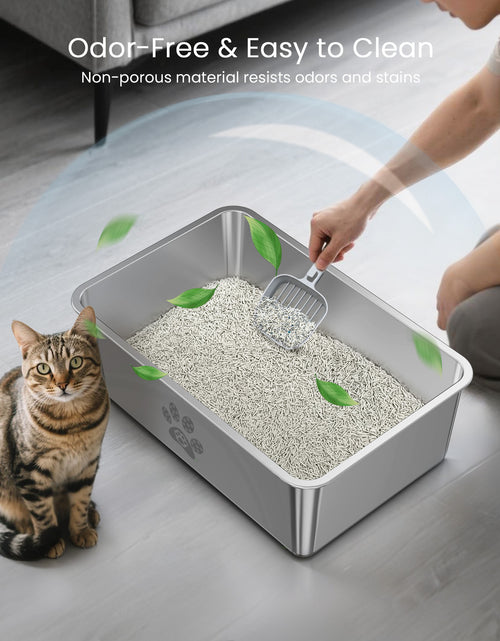Load image into Gallery viewer, Cat Litter Box with High Sides Large Stainless Steel Cat Litter Pan 23.6" X 15.7" X 5.9"
