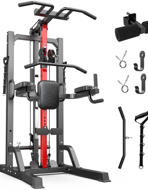 Load image into Gallery viewer, Home Gym Machine - High/Low Pulley System for Lat Pulldown, Row &amp; Back Workout, with Leg Support | All-In-One Strength Training Equipment for Home Gym

