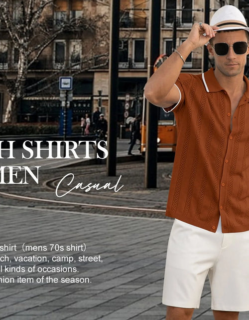 Load image into Gallery viewer, Men'S Casual Button down Shirt Short Sleeve Vintage Clothes Knit Polo Shirts Summer Beach Shirts
