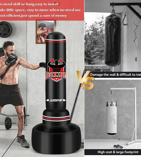 Freestanding Heavy Punching Bag Set with Gloves, Red