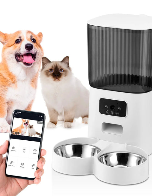 Load image into Gallery viewer, Threes Tree Automatic Cat Feeder with Camera for 2 Pets, Camera 5L Cat Feeder with 2 Stainless Steel Bowls, Remote APP Control
