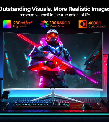 27 Inch Curved Monitor 100Hz, PC White Computer Gaming Monitor FHD 1080P, 1800R, Frameless, Built-In Speakers
