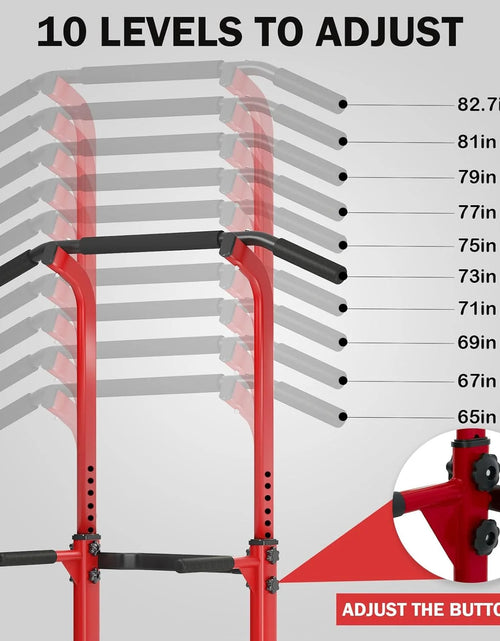 Load image into Gallery viewer, Height Adjustable Power Tower Dip Stands Pull up Bar Strength Training for Home Gym Red
