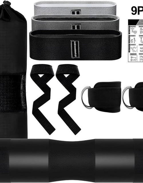 Load image into Gallery viewer, 9 Pcs Barbell Pad Set, Barbell Squat Pad for Hip Thrusts, Lunges, Leg Day with 2 Gym Ankle Straps, 3 Hip Resistance Bands, 2 Lifting Strap, Barbell Pad and Carry Bag, Black
