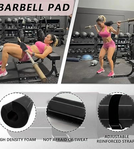 9 Pcs Barbell Pad Set, Barbell Squat Pad for Hip Thrusts, Lunges, Leg Day with 2 Gym Ankle Straps, 3 Hip Resistance Bands, 2 Lifting Strap, Barbell Pad and Carry Bag, Black