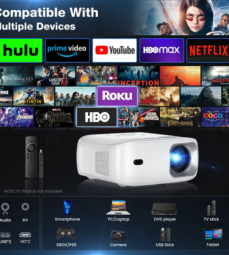 Portable Mini Projector with Wifi and Bluetooth and Speaker, Native 1080P 4K Support for Home Theater, Camping and Outdoor Movies