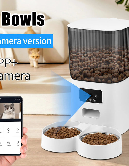 Load image into Gallery viewer, Threes Tree Automatic Cat Feeder with Camera for 2 Pets, Camera 5L Cat Feeder with 2 Stainless Steel Bowls, Remote APP Control
