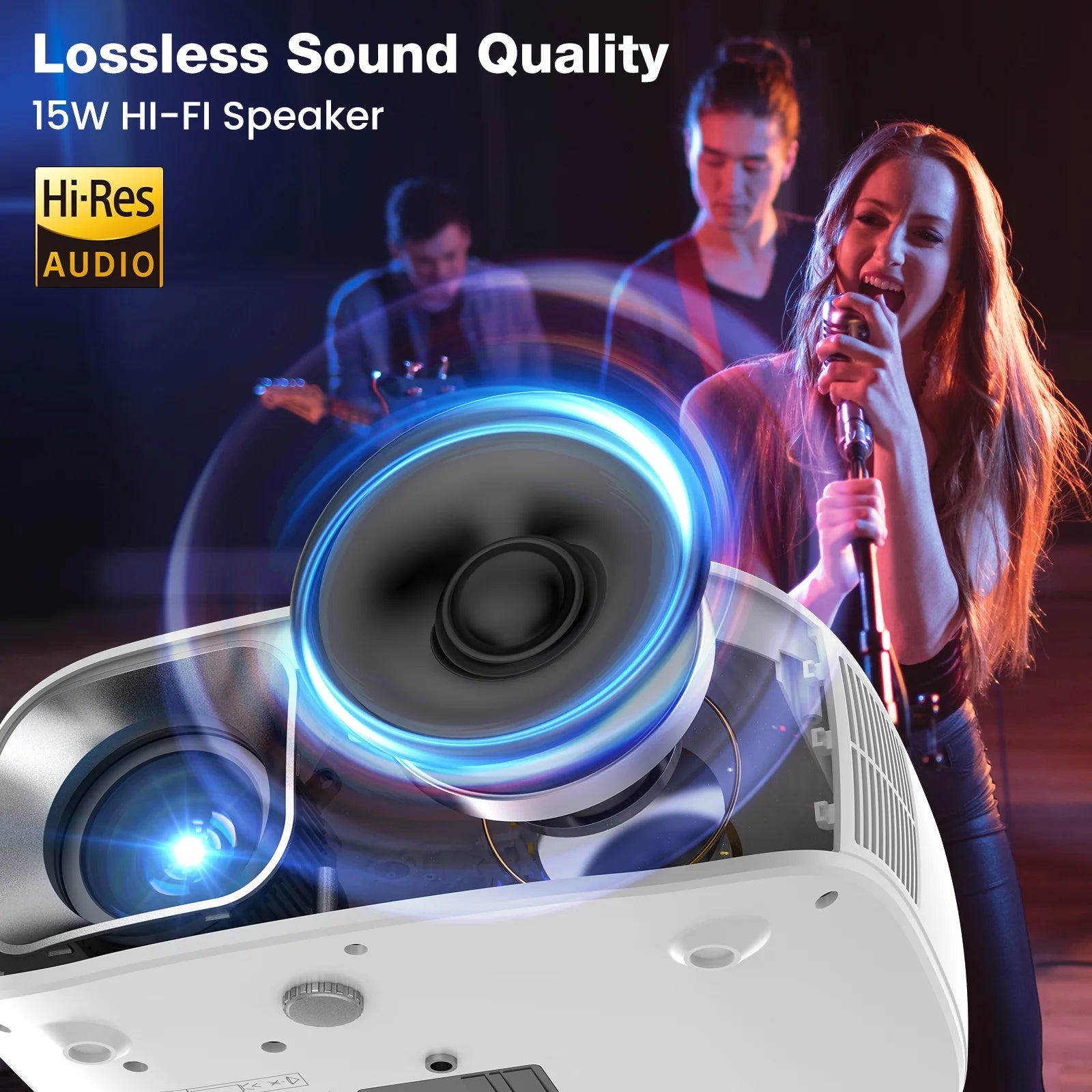 Portable Mini Projector with Wifi and Bluetooth and Speaker, Native 1080P 4K Support for Home Theater, Camping and Outdoor Movies