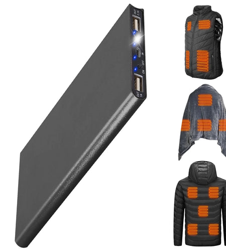 20000Mah Power Bank for Heated Vest Portable Charger 5V 2.1A Dual USB Ports Battery Pack for Heated Blanket Clothing Black