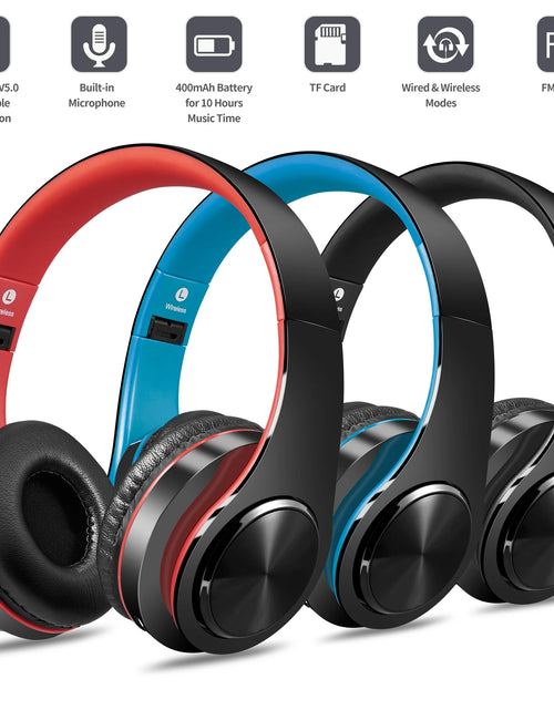 Load image into Gallery viewer, Bluetooth Headphones over Ear, LUXMO Wireless Noise Cancelling Headphones Foldable Stereo Headset with Mic, Rechargeable Headphones Handsfree Headphones for PC, Laptops and Smartphones
