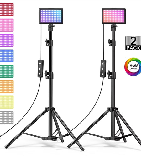 LED Video Light Kit 2 Pack Dimmable Remote Control Photography Lights with Tripods 10 Brightness Levels and 9 Color Filters USB Powered for Youtube Tiktok
