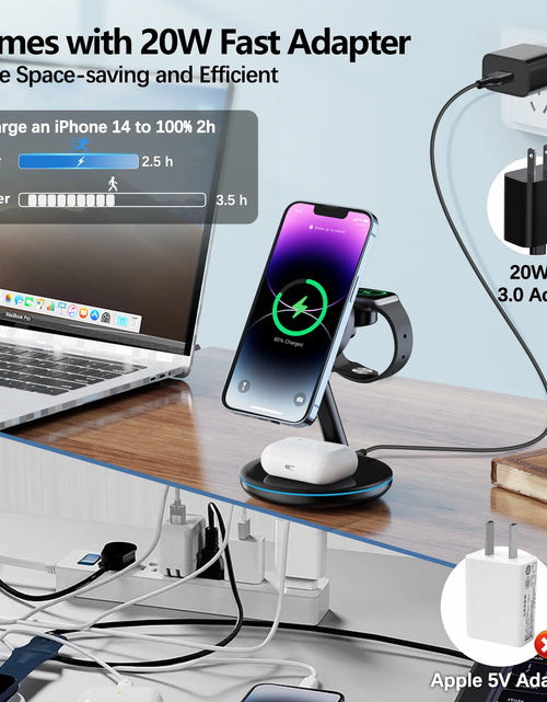 Load image into Gallery viewer, 18W Magsafe Wireless Charger Docking Station for Iphone 15/14/13/12 Airpods Iwatch Ultra/8/7/Se/6/5/4/3/2 Wireless Charger Station Black
