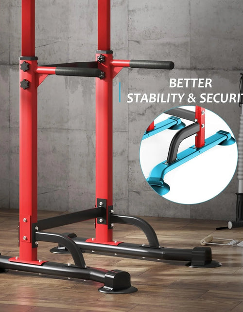 Load image into Gallery viewer, Height Adjustable Power Tower Dip Stands Pull up Bar Strength Training for Home Gym Red
