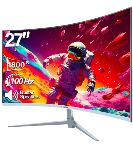27 Inch Curved Monitor 100Hz, PC White Computer Gaming Monitor FHD 1080P, 1800R, Frameless, Built-In Speakers