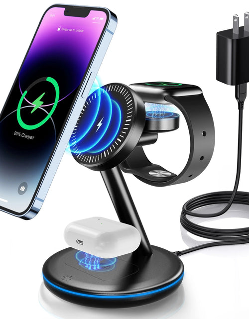 Load image into Gallery viewer, 18W Magsafe Wireless Charger Docking Station for Iphone 15/14/13/12 Airpods Iwatch Ultra/8/7/Se/6/5/4/3/2 Wireless Charger Station Black
