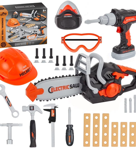 Kids Tool Set Kids Toys 32PCS Pretend Play Toddler Tool Toys with Electronic Toy Drill Set Construction Kits Toys for Christmas Birthday Kids Ages 3-8