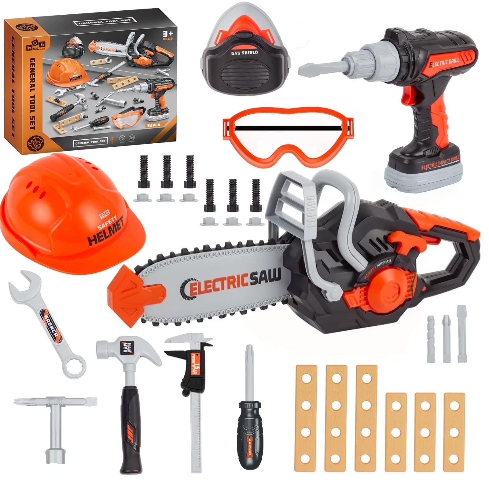 Kids Tool Set Kids Toys 32PCS Pretend Play Toddler Tool Toys with Electronic Toy Drill Set Construction Kits Toys for Christmas Birthday Kids Ages 3-8